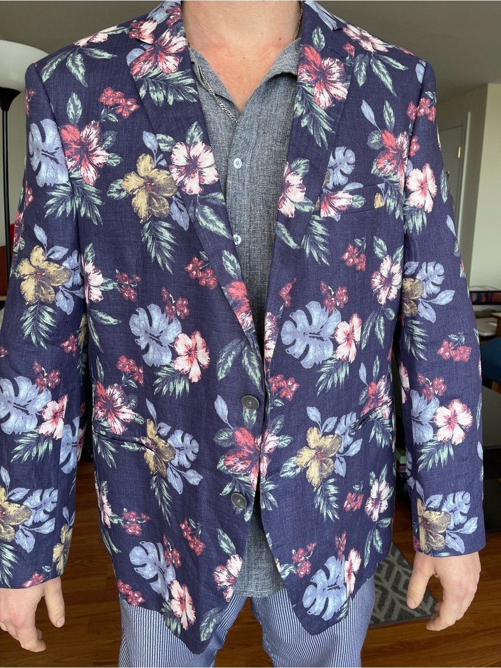 TALLIA Navy Floral-Trim Blazer with Orange Label